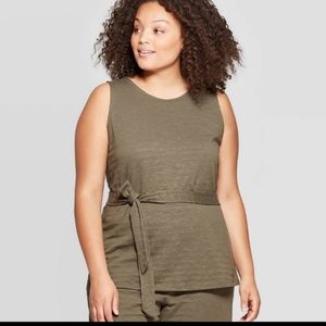 Ava & Viv Belted Crewneck Top NWT